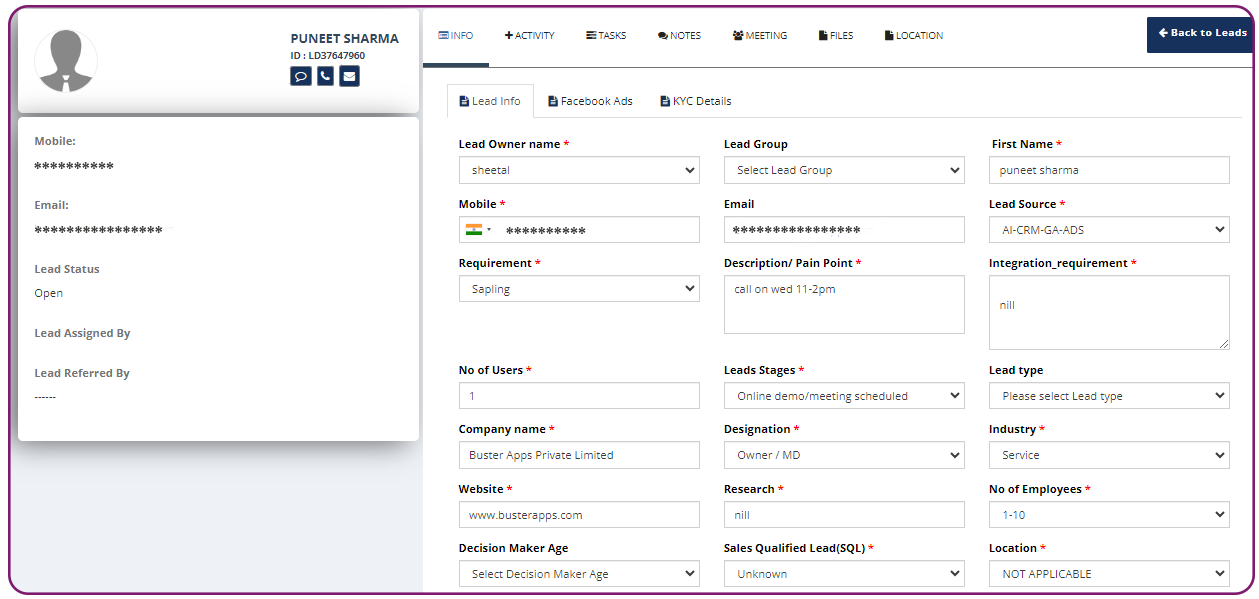 Capture Lead Details with Corefactors