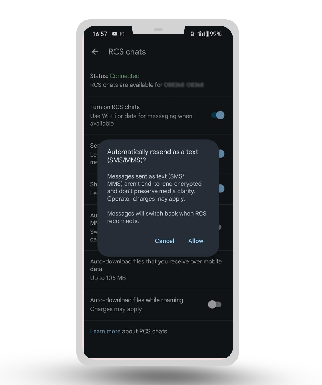 RCS chat settings for Androd users