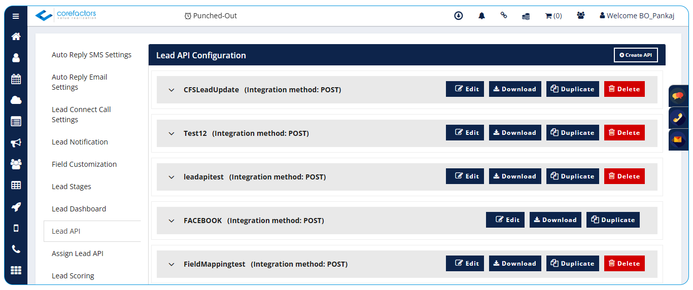 Send data from google sheets to Corefactors Lead Box