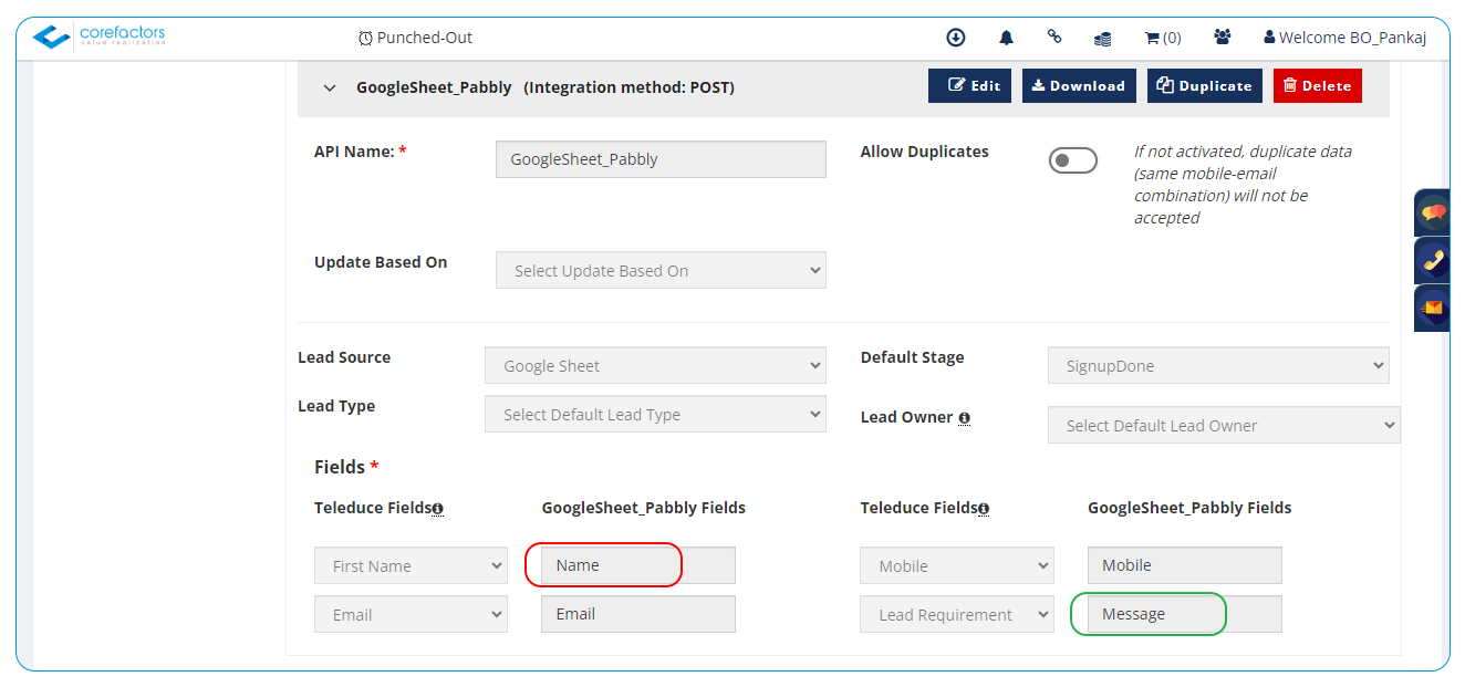 Send Data from Google Sheets to Corefactors Lead Box Using Pabbly Connect: A User Guide