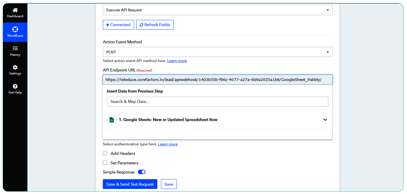 Send Data from Google Sheets to Corefactors Lead Box Using Pabbly Connect: A User Guide