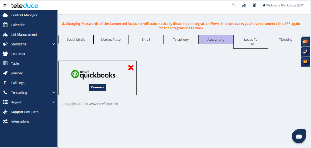 quickbook integration with corefactors 2