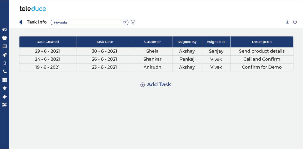 task feature in crm