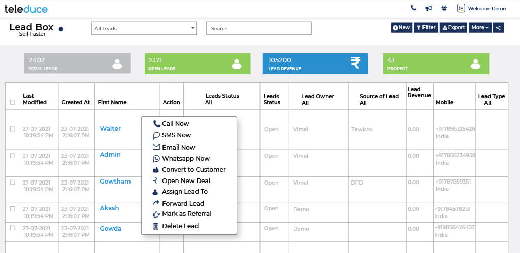 Lead Actions in Teleduce