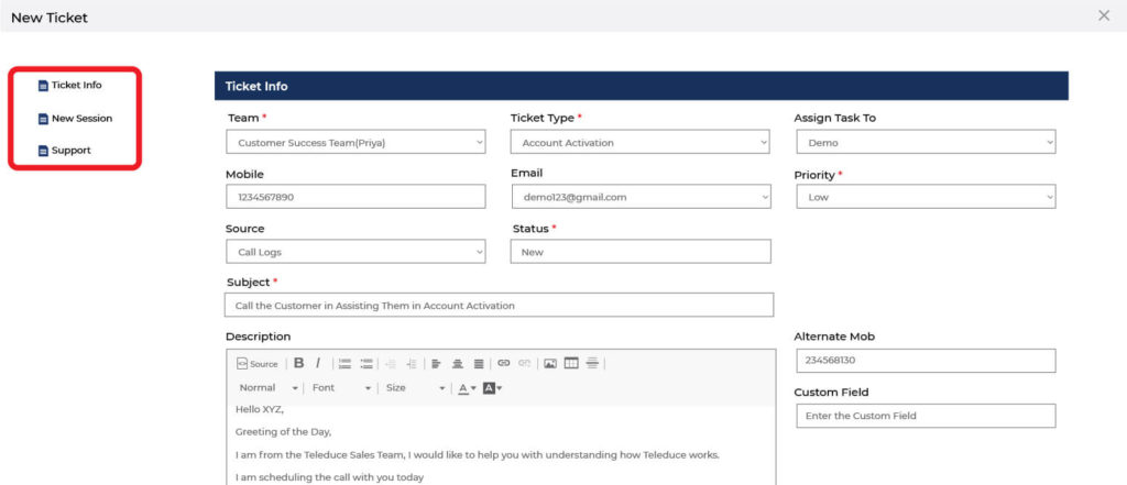 options while creating ticket id in helpdesk software