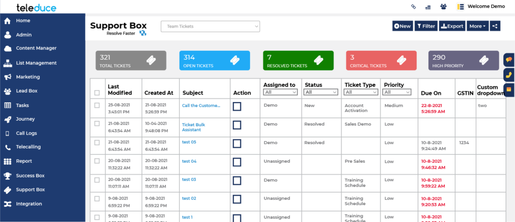 teleduce support box