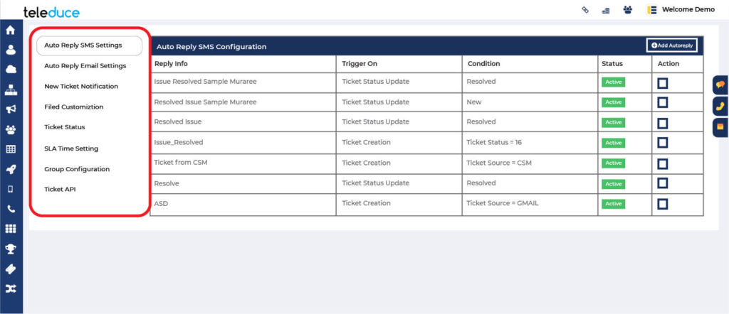 Teleduce Customer Support Software configuaration